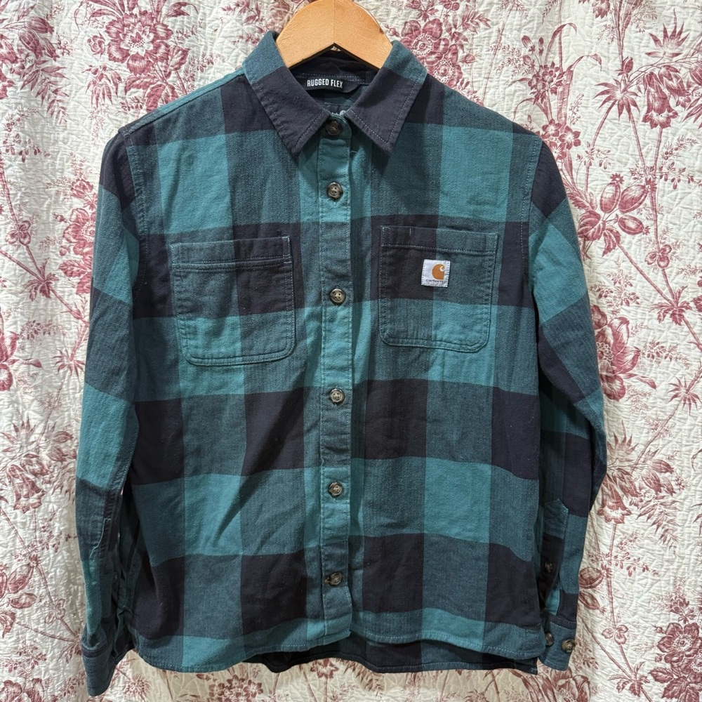 Carhartt Rugged Flex Plaid Flannel Shirt Womens XS Loose Fit